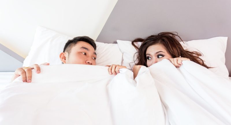 couple, lying, bed